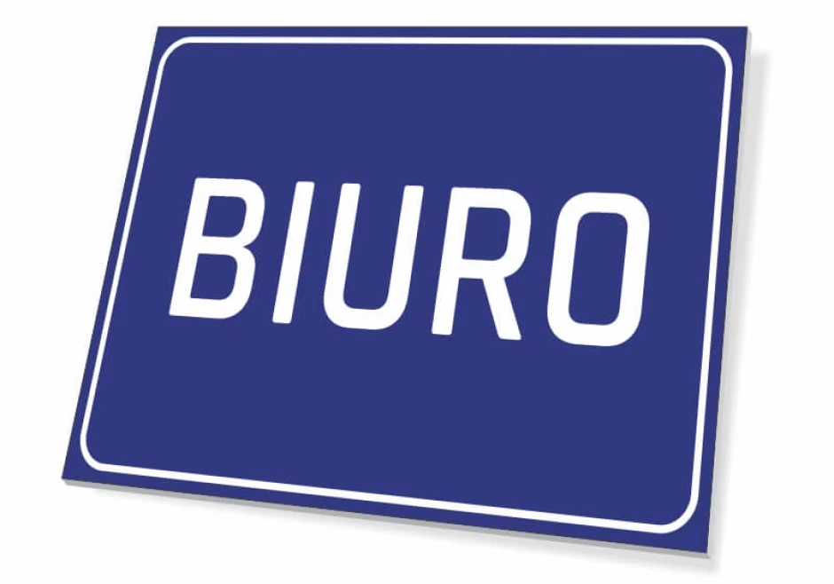 Office sign - Simple rectangular design with a blue background and white text reading OFFICE.