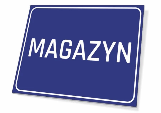 Warehouse sign - Simple rectangular sign with a blue background and white text reading WAREHOUSE.