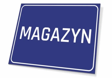 Warehouse sign - Simple rectangular sign with a blue background and white text reading WAREHOUSE.