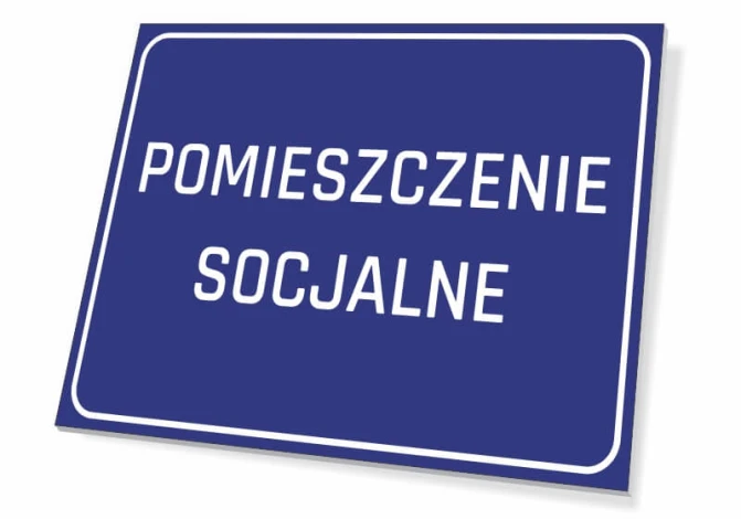 Social Room Sign - Graphic Design. Simple rectangular sign with a blue background and white text.