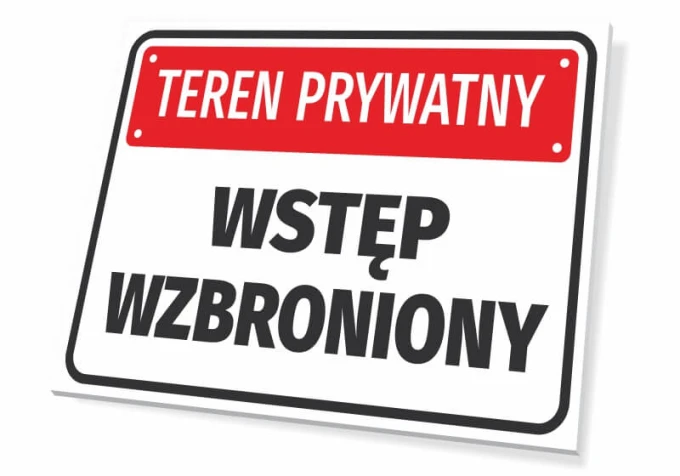 Private Property Sign - Graphic Design. Rectangular sign with a red background and white text.