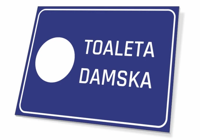 Women\'s Toilet Sign T066 - Simple rectangular design with white text on a blue background.