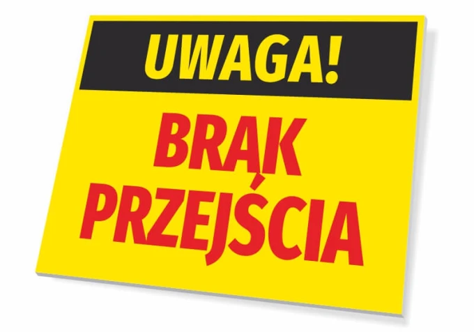 Caution No Crossing Sign - Rectangular sign with yellow background, black text at the top, and red accents.