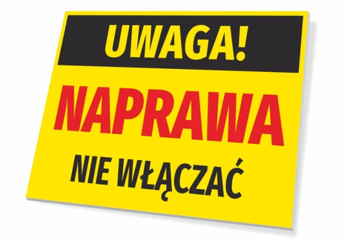 Caution repair sign - Rectangular sign with yellow background, black text, and red accents.