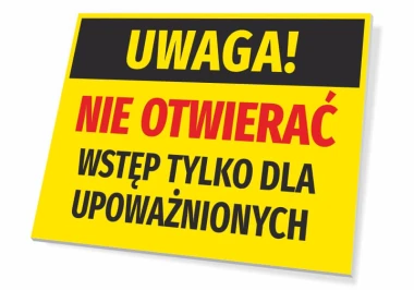 Caution sign: Do not open, authorized personnel only - Graphic design. Yellow background with black and red text.