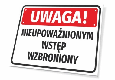 Warning sign: Unauthorized entry prohibited - Graphic design. Rectangular sign with a red background and white text.