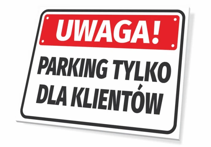 Attention sign: parking for customers only - simple design with red background and white text.