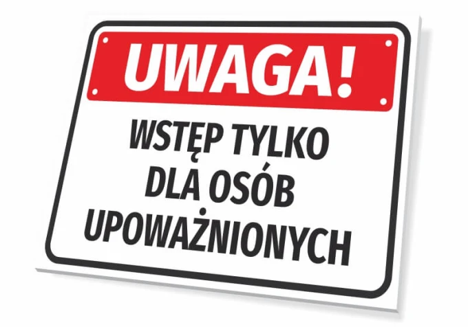 Warning sign: Authorized personnel only - Graphic design. Rectangular sign with a red background and white text.