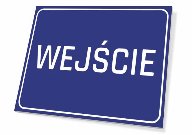 Entrance sign T054 - Rectangular sign with blue background and white text ENTRY.