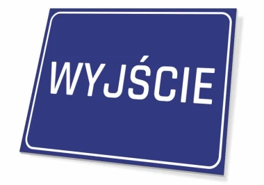 Exit sign T055 - Graphic design. Simple rectangle on blue background with white text EXIT.