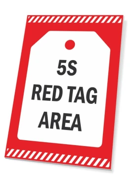 5S red tag area sign T094 - Graphic design with red background, white label, and black text.