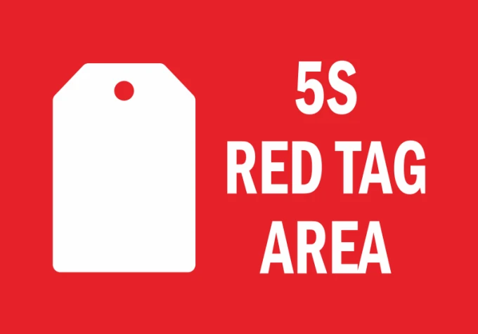 5S Red Tag Area Sticker N095 - Graphic design with red background, white label, and text RED TAG AREA.