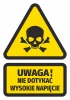 Warning sticker: Do not touch, high voltage - Graphic design with a skull and crossbones in a triangle on a yellow background.