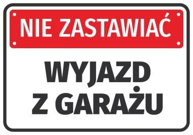 No Parking, Garage Exit - Graphic Design. Red background with white text in large letters.