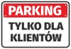 Parking sticker for customers only - Rectangular design with a red background and white text.