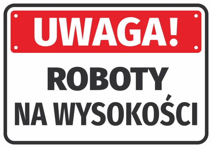Caution: Working at Heights Sticker N102 - Graphic design with red background, white text, and black font.