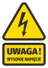 Warning sticker, high voltage - Graphic design. Triangle with lightning on yellow background, rectangle with text below.