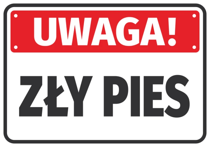 Warning sticker, bad dog - Graphic design. Red background with white text WARNING! and black BAD DOG.