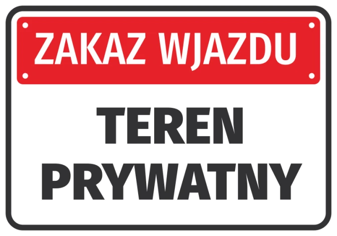 No Entry Sticker, Private Property - Graphic Design. Red background with white text in large letters.