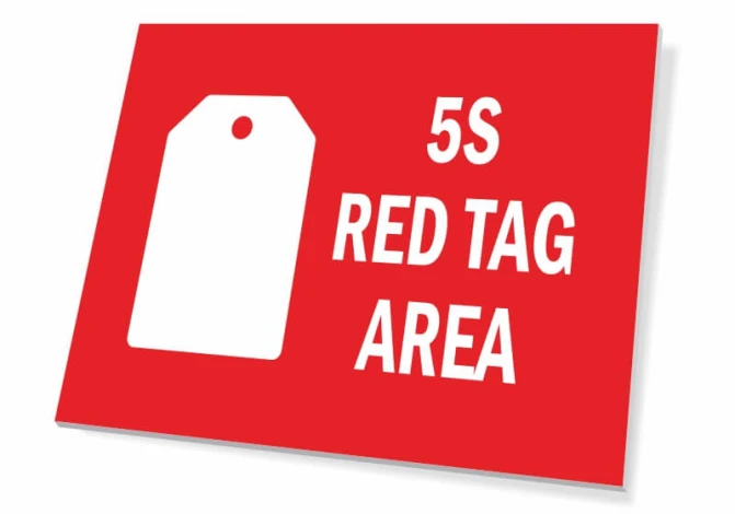 5S Red Tag Area Sign T095 - Graphic design with red background and white label stating 5S RED TAG AREA.