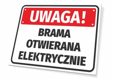 Electric opening sign - Graphic design. Rectangular sign with a red background and white letters.