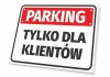 Parking sign for customers only - Rectangular sign with a red background and white letters.