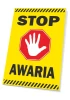 Stop Sign, Malfunction - Graphic design. Yellow background with red octagon and white hand. Black text STOP MALFUNCTION.