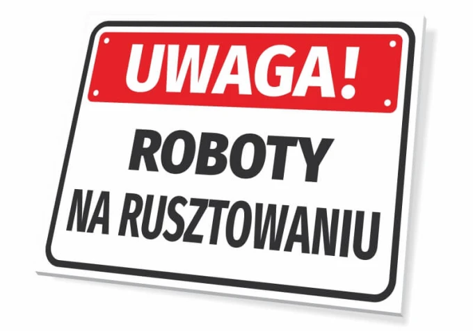 Caution: Construction Work Sign T104 - Rectangular sign with red background and white lettering.