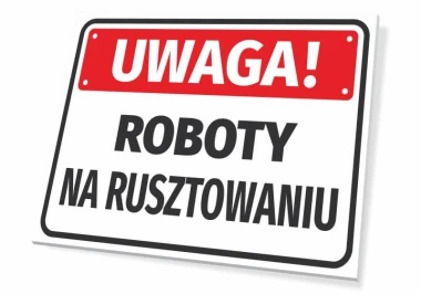 Caution: Construction Work Sign T104 - Rectangular sign with red background and white lettering.