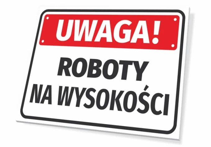 Warning: Working at Heights T102 sign - Rectangular with red background and white text.