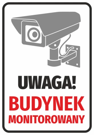 Surveillance Building Sticker - Graphic design featuring a monitoring camera with a red "Caution!" label.