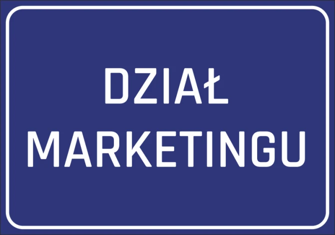 Marketing Department Sticker - Rectangular design with white text on a blue background.