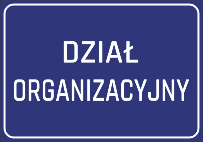 Organizational department sticker - Graphic design. Simple rectangle with a navy background and white text.