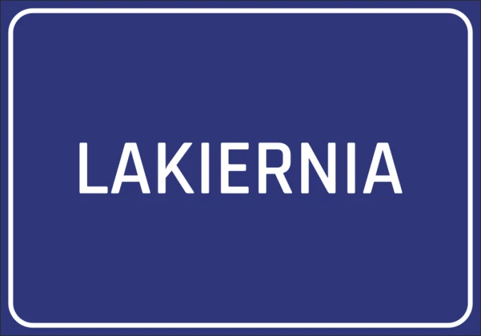 Sticker for a paint shop - Simple rectangular design with white text on a blue background.