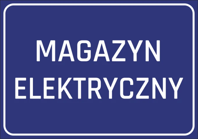 Electric warehouse sticker - Simple rectangular shape with white text on a blue background.