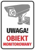 Surveillance sticker - Graphic design. Video camera on a gray background with a large red warning sign.