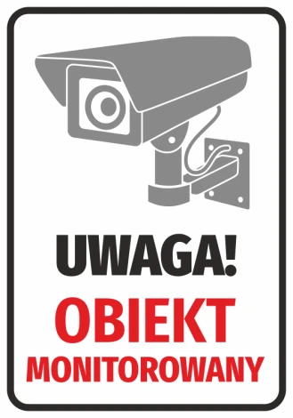 Surveillance sticker - Graphic design. Video camera on a gray background with a large red warning sign.