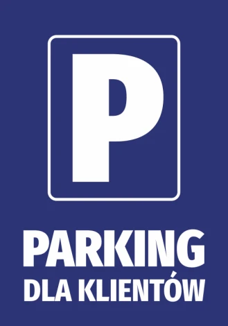 Parking sticker for customers - Large P on blue background, with PARKING FOR CUSTOMERS text below.