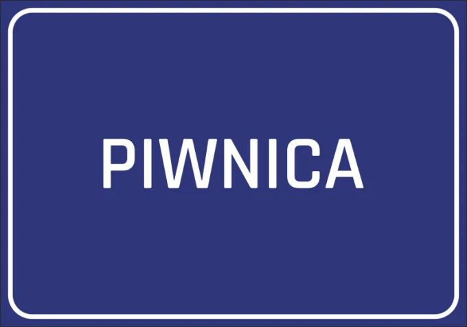 Basement sticker - Graphic design. Simple rectangular shape with large "BASEMENT" text on a dark blue background.