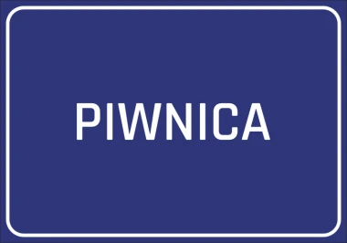 Basement sticker - Graphic design. Simple rectangular shape with large "BASEMENT" text on a dark blue background.