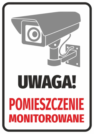 Surveillance Room Sticker - Graphic Design. Monitoring camera on gray background with red text.