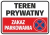 Private property sticker, no parking - Graphic design. Simple style, large letters, red and blue colors.