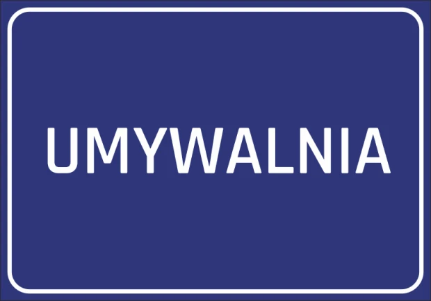 Washbasin sticker - Graphic design. Simple rectangle with blue background and white text "WASHBASIN".