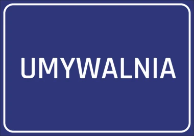 Washbasin sticker - Graphic design. Simple rectangle with blue background and white text "WASHBASIN".
