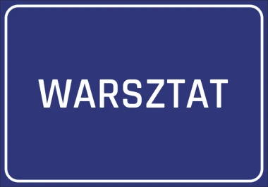 Workshop Sticker - Graphic design. Blue background with large white text reading WORKSHOP.