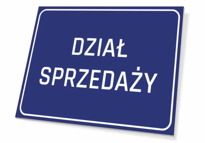 Sales Department Sign - Graphic design. Simple rectangular shape in navy blue with white text.