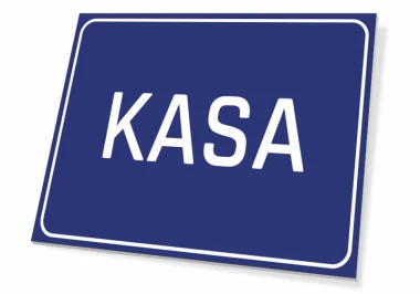 Stylish cash sign in deep blue, perfect for a modern office or cozy space.