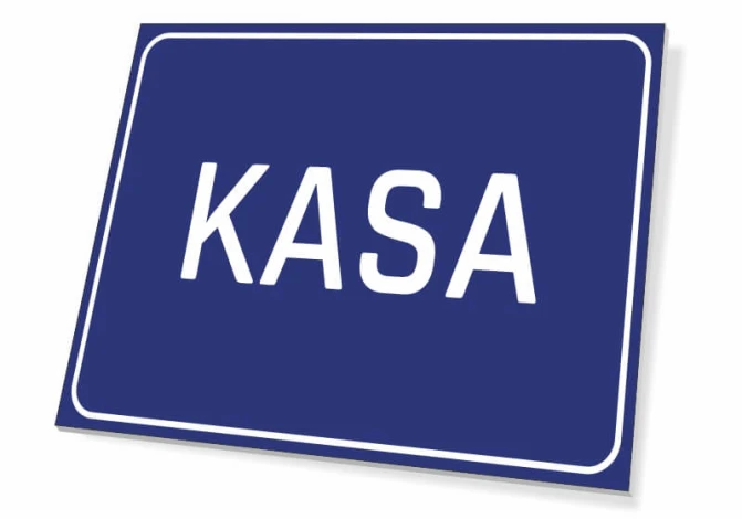 Stylish cash sign in deep blue, perfect for a modern office or cozy space.