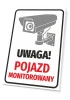 Monitored vehicle sign - graphic design. Features a gray camera icon and red text on a white background.
