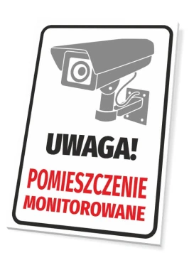 Surveillance Room Sign - Graphic design featuring a monitoring camera on a white background with red accents.
